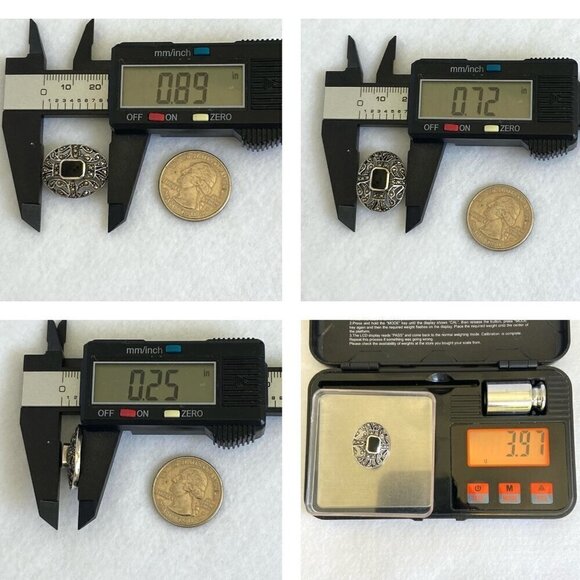 Sterling Silver 925 Dainty 0.89" Oval Black Onyx & Marcasite Brooch - Picture 10 of 16